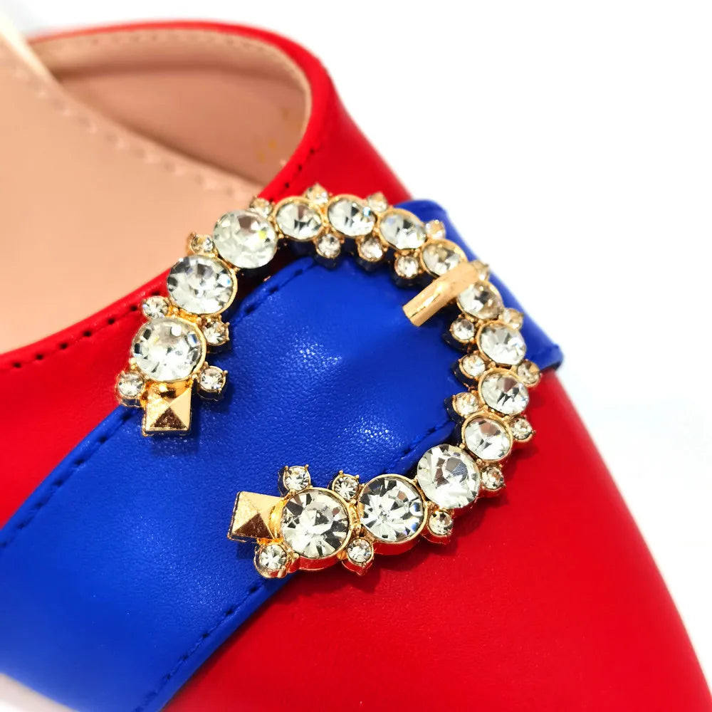Italian Design Leather Colorblock Pointed Toe High Heel Women's Sandals Fashion Everyday Matching Shoes and Bag Sets