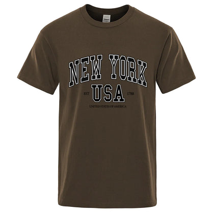 New York Usa Est 1788 Street City Letter Tops Men O-Neck Shirt Summer Loose Clothing Loose Cotton Oversize Tshirt Hip Hop Tops