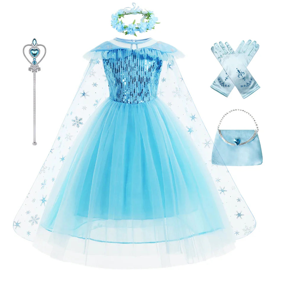 Girls Elsa Dresses Costume Clothes Kid Cosplay Princess Dress Snow Queen Vestido Children Birthday Parti Sukienki