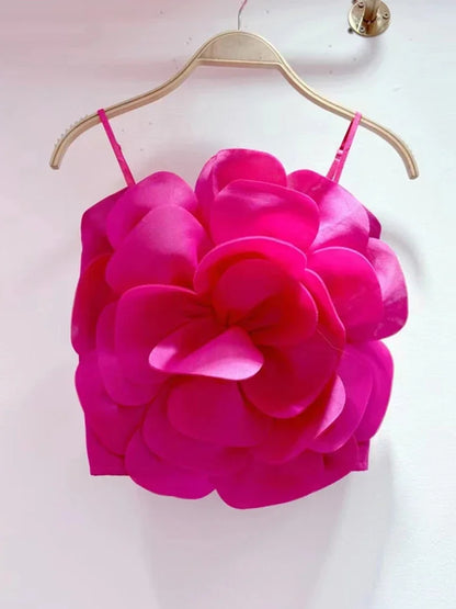 2026 3D Floral Spliced Designer Sling Tops Solid Color Backless Slim Sexy Vest Fashion Summer New Clothing