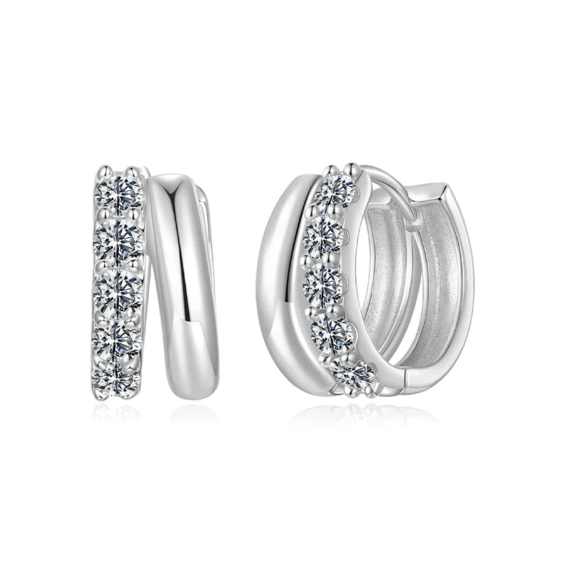 0.3CT Double-layer Moissanite Huggies Earring, 925 Sterling Silver Sparking Hoop Earring for Women Hypoallergenic Jewelry