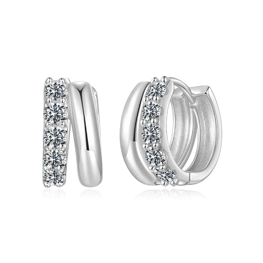 0.3CT Double-layer Moissanite Huggies Earring, 925 Sterling Silver Sparking Hoop Earring for Women Hypoallergenic Jewelry
