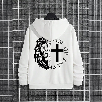 Hoodies 2026 Fall Winter Hooded Long Sleeve Sweatshirts Man Of Faith Lion Print Hoody Outerwear