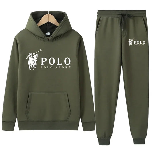 Winter and autumn fleece thickened hooded pullover sweater jacket for men, casual sports outfit, two-piece set for men