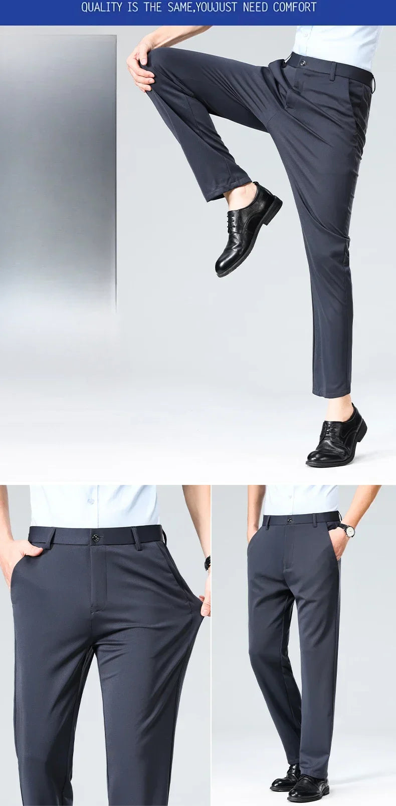 Plus Size 29-42 Mens Summer Thin Business Casual Suit Pants Long Dress Pants Men Elastic Straight Trousers Formal Pants