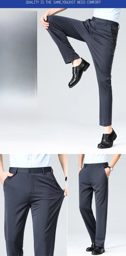 Plus Size 29-42 Mens Summer Thin Business Casual Suit Pants Long Dress Pants Men Elastic Straight Trousers Formal Pants