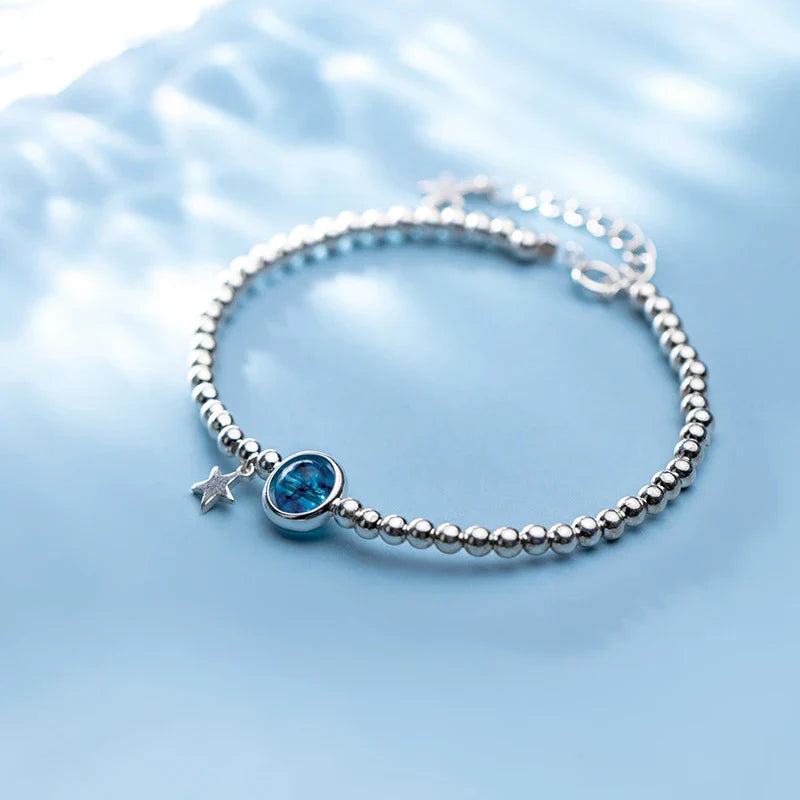 Fashion 925 Sterling Silver Classic Crystal Little Ball Star Strand Bracelet for Women Adjustable Bangle Fine Jewelry