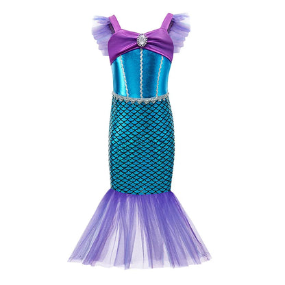 2026 Costume for Kids Cute Princess Trumpet Dress Girl Fairy Tale Little Mermaid Cosplay Ariel Apparel Carnival Robe