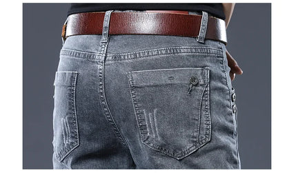 2026 New Gray Skinny Jeans Men's Slim Elastic Korean Fashion Vintage Casual Feet Male Clothing Denim Trousers 27-36