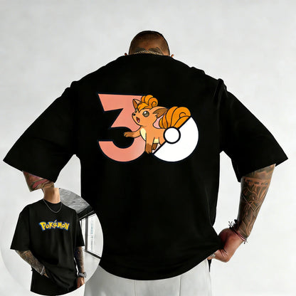 30th Anniversary Vulpix Printed T-shirt Summer New Men's and Women's Loose Casual Hip Hop Trendy Short Sleeve Top