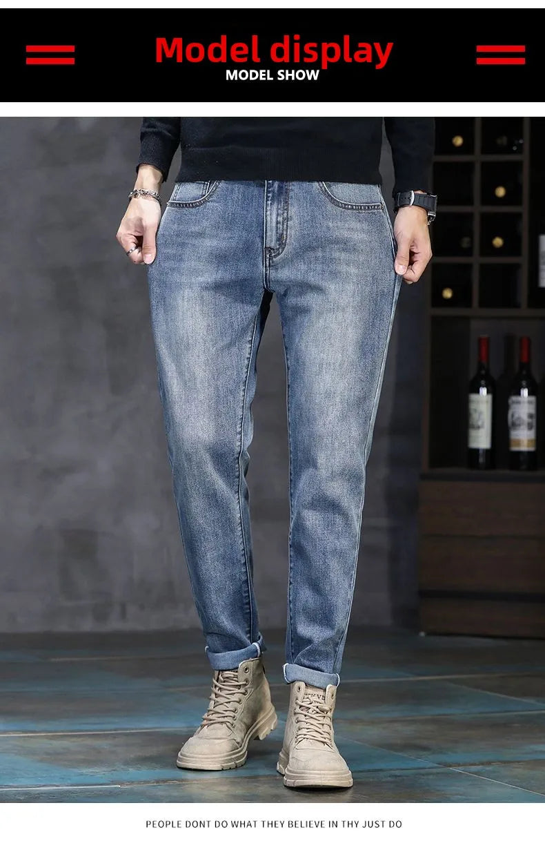 New Autumn/Winter 2026 Young Men Slim Stretch Jeans Straight Men High Waist Young Men Fashion Men's Trousers Jeans Pants