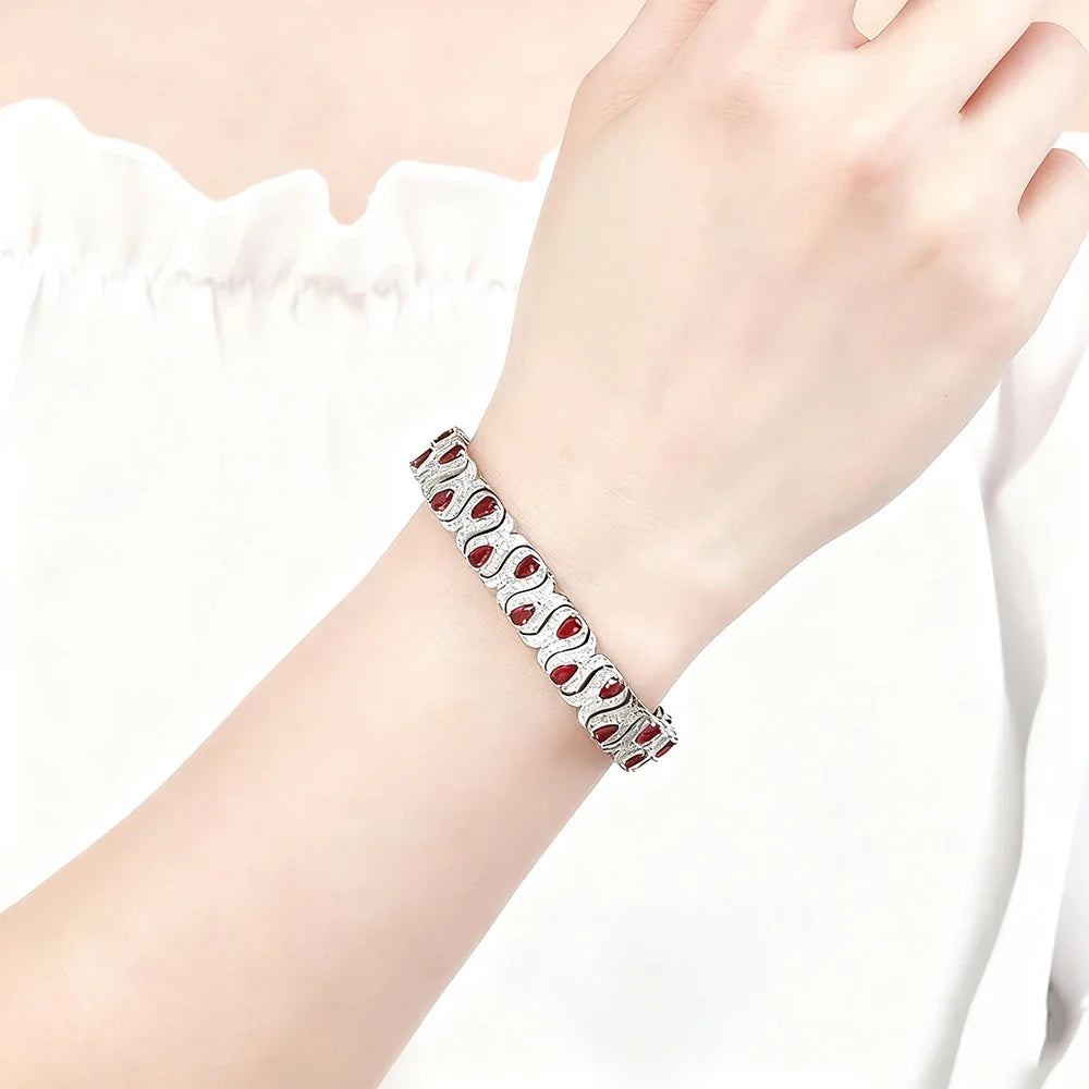3*5mm Cultivated Emerald/Ruby Gem Bracelet for Women S925 Silver Tulip Design Bangle Party Sparkling Luxury Jewelry Gifts