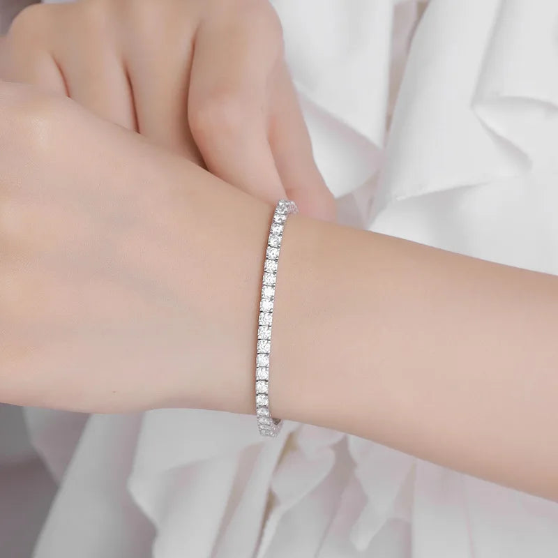Real GRA Certified D Color 3mm 0.1CT Full Moissanite Tennis Bracelet For Women S925 Silver Diamond 14-23cm Link Bracelets
