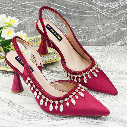 Pointed-Toe High Women Heels Shoes and Bags for Women Rhinestone Evening Party Elegant Luxury Handbag