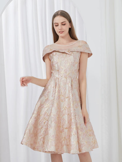 Luxury New Short Evening Dress Women Jacquard Patchwork Embroidery Party Dress Elegant A Line Floral Ball Gown Vestido