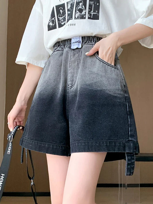 Plus Size Denim Shorts For Women Summer 2024 New High Elastic Waist Pockets Wide Leg Loose Jean Short Femme Hot Sale