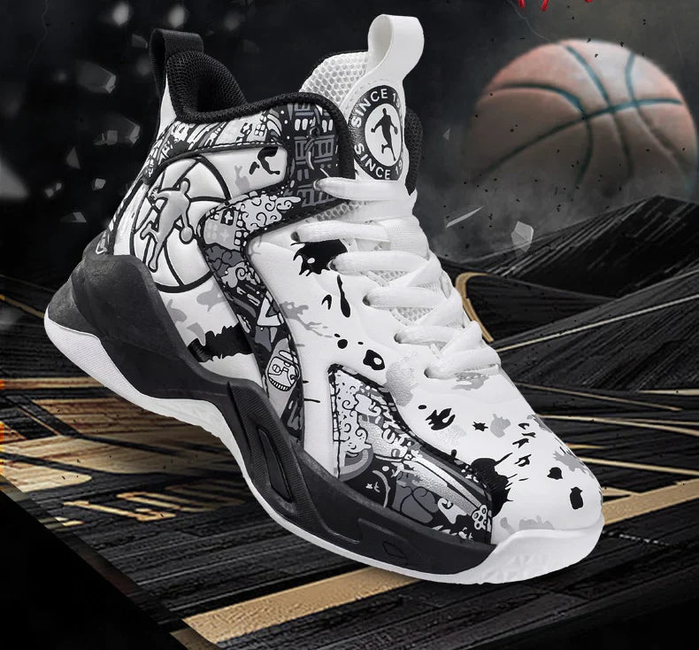Original Children's Basketball Shoes Fashion Print Purple Basketball Sneakers Kids Training Shoes High Top Sports Shoes For Boys