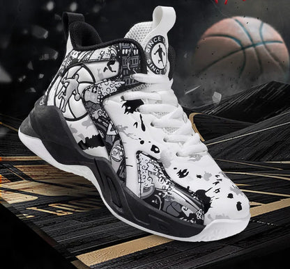 Original Children's Basketball Shoes Fashion Print Purple Basketball Sneakers Kids Training Shoes High Top Sports Shoes For Boys