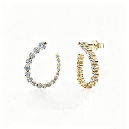 Round Cut Moissanite Half Hoops Earrings for Women 925 Sterling Silver U-Style Size Gradient Diamond Stud Earring Fine Jewelry