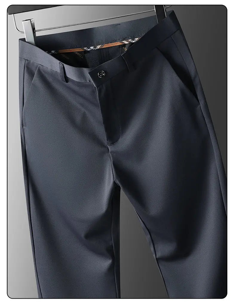 Spring Summer Mens Stretch Pants Smart Casual Suit Pants Wrinkle Resistant Dress Pants with Embroidery Pattern