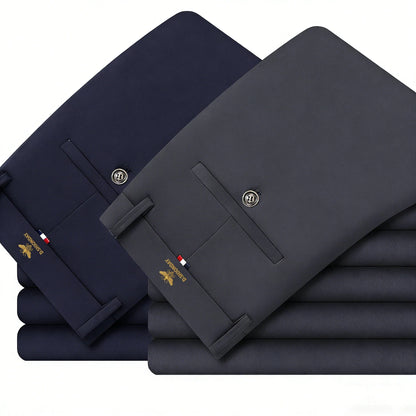 2 Pack Men's Luxury Bee Waist Logo Business Casual Pants High Elastic Slim Fit Formal Trousers for Office Commute & Daily Wear