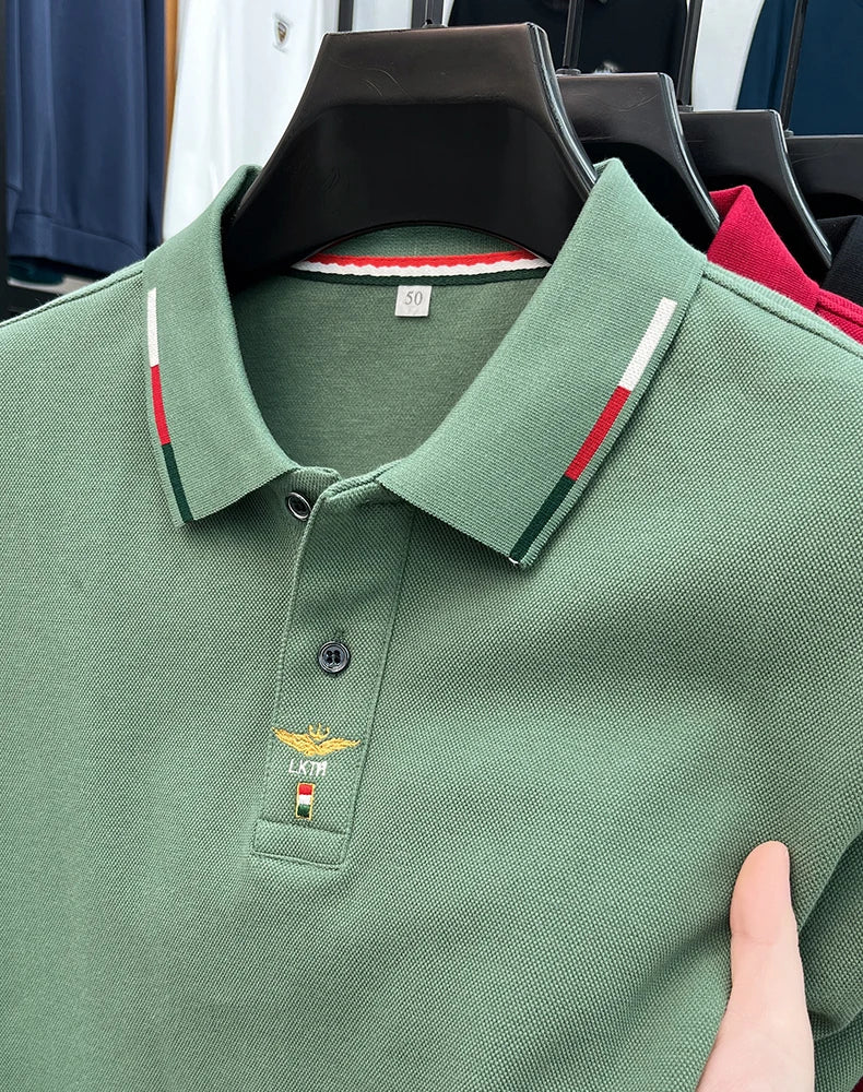 100% pure cotton long sleeved men's polo shirt autumn luxury brand custom embroidery design fashionable golf top casual T-shirt