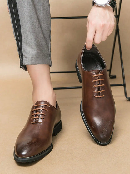 Classic Dress Leather Men Derby Shoes Formal Pointed Toe Business Leather Shoes Oxford Lace Up Anti SlipOffice Daily Shoes