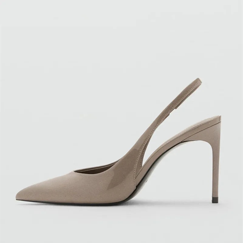 Brown Satin Slingback Women Pumps Sexy Pointed Toe Stiletto High Heels for Ladies Elegant Dress Shoes Comfortable Office Shoes