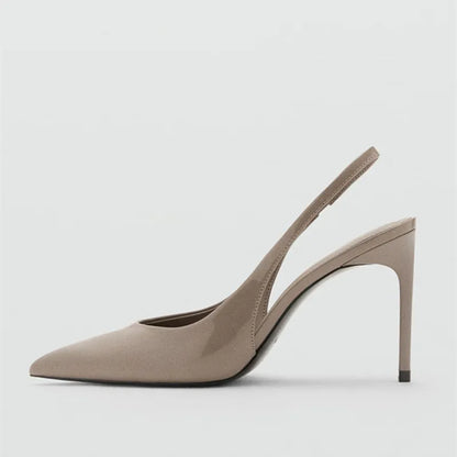 Brown Satin Slingback Women Pumps Sexy Pointed Toe Stiletto High Heels for Ladies Elegant Dress Shoes Comfortable Office Shoes