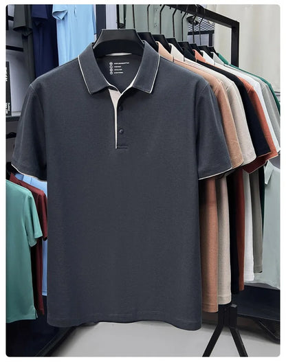 High quality 100% cotton solid color short sleeve polo shirt unique button men summer breathable comfort texture lapel T-shirt