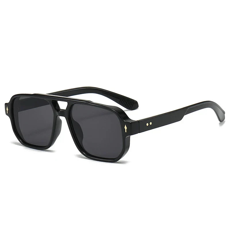 Vintage Double Bridges Men Square Sunglasses Fashion Clear Ocean Lens Eyewear Women Trending Rivets Sun Glasses UV400