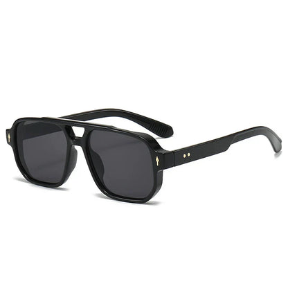 Vintage Double Bridges Men Square Sunglasses Fashion Clear Ocean Lens Eyewear Women Trending Rivets Sun Glasses UV400