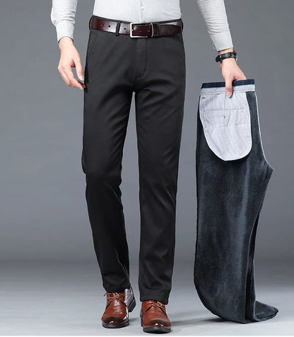 Winter Men Brand Fleece Pants Warm Cotton Business Thick Suit Casual Trousers Male Plush Formal Wear Pants 28-40