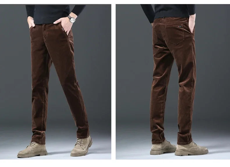 Fleece Winter Brand Men Clothing Corduroy Pants Warm Business Slim Velvet Korean Casual Trousers Male Plush Pants