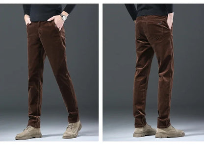Fleece Winter Brand Men Clothing Corduroy Pants Warm Business Slim Velvet Korean Casual Trousers Male Plush Pants