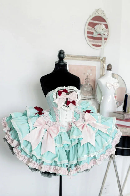 Girls Birthday Lolita Dress 2024 Spring and Summer Women's Tube Top Satin Bowknot Slim Pettiskirt Short Mini Party Dress