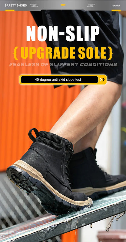 Men Work Boots Puncture-Proof  Waterproof Work Shoes Steel Toe Safety Boots Industrial Indestructible Boots Side Zipper Shoes