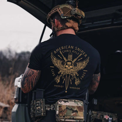 Summer New Military Wind Tough Guy Wind Wings Skull Printing Crew Neck Short Sleeve T-Shirt Tough Guy Clothing