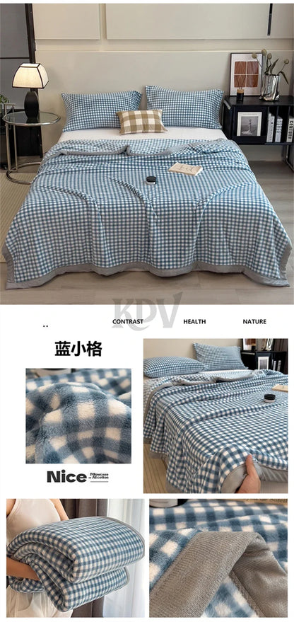 Double Layer Solid Color Milk Velvet Blanket Autumn Winter Thicken Warm Plush Blanket for Bed Sofa Single Double Thick Bed Sheet