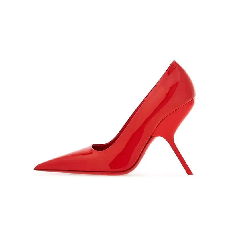 Brand Fashion Show Silvery 9cm High Heel Spring Autumn New Irregular Heels Black Red Pointed Sexy Women's Single Shoes Size 43