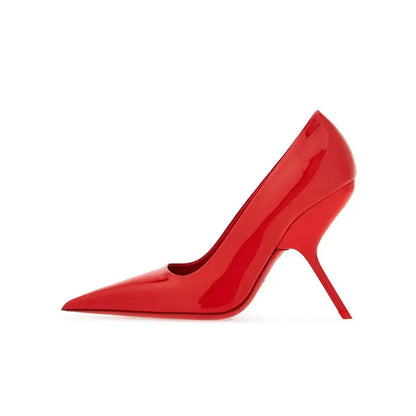 Brand Fashion Show Silvery 9cm High Heel Spring Autumn New Irregular Heels Black Red Pointed Sexy Women's Single Shoes Size 43