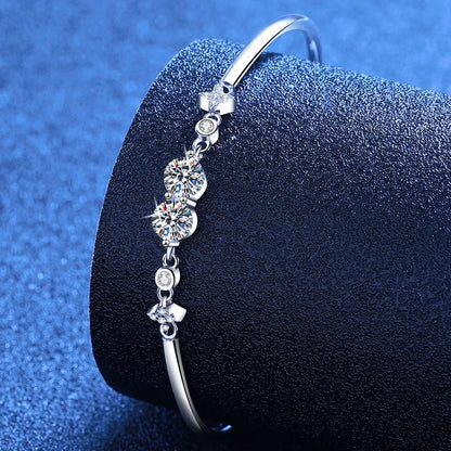 Lucky Clover GRA Certified 0.4cttw Moissanite Diamond Link Bracelet for Women 925 Silver Hand Chain Adjustable Bracelets