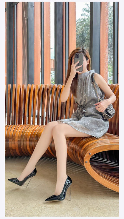 European And American Fashion Single Shoes European Station Pointed Toe Metal Thin Heel Elegant Women's Shoes High Heels Simple