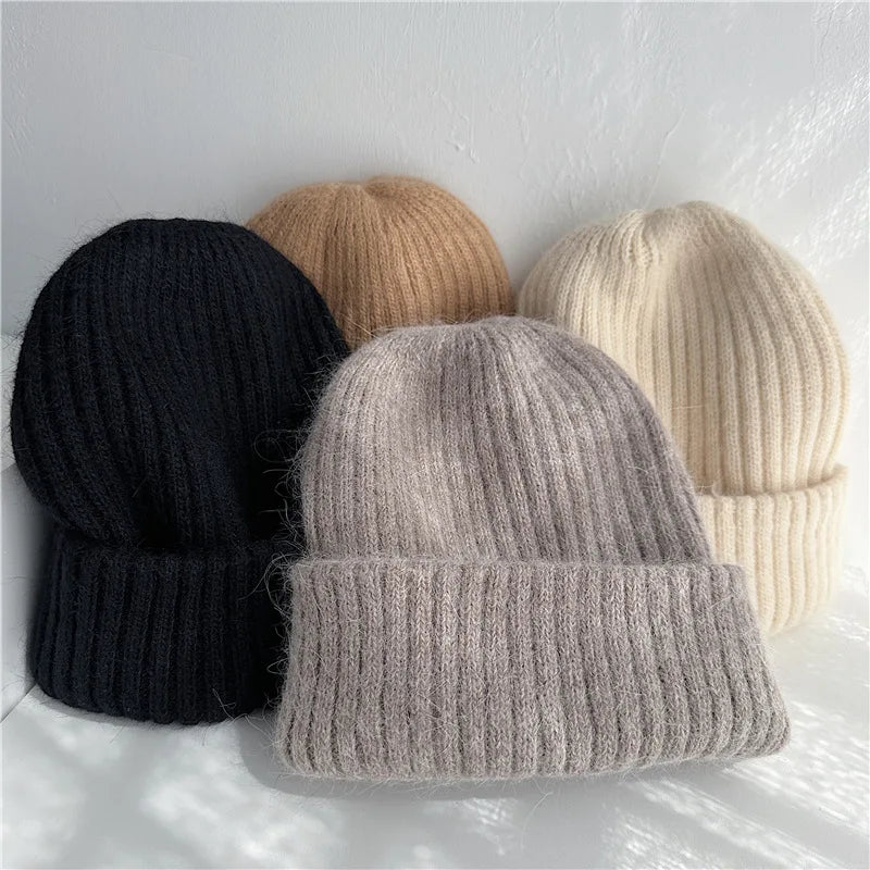 Winter Dome Brimless Casual Hat Warm Rabbit Fur Knit Hat women's double-layer Thick Wool Hat Casual Hat Toe Cap Cold Hat 4m868