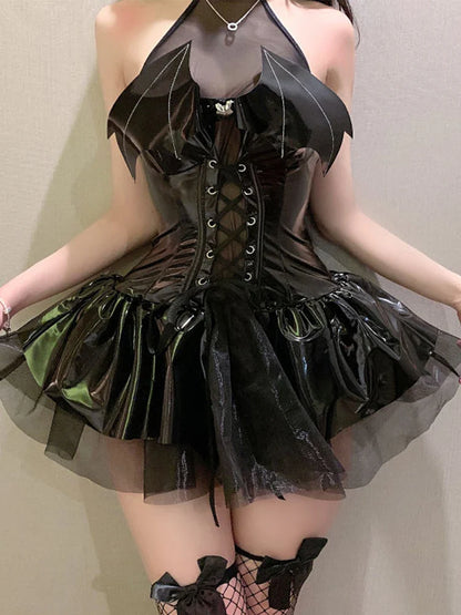 Dress Women Harajuku Streetwear Grunge Bandage Hollow Out Bats Dress Punk Y2k E-girl Mall Gothic Clothes