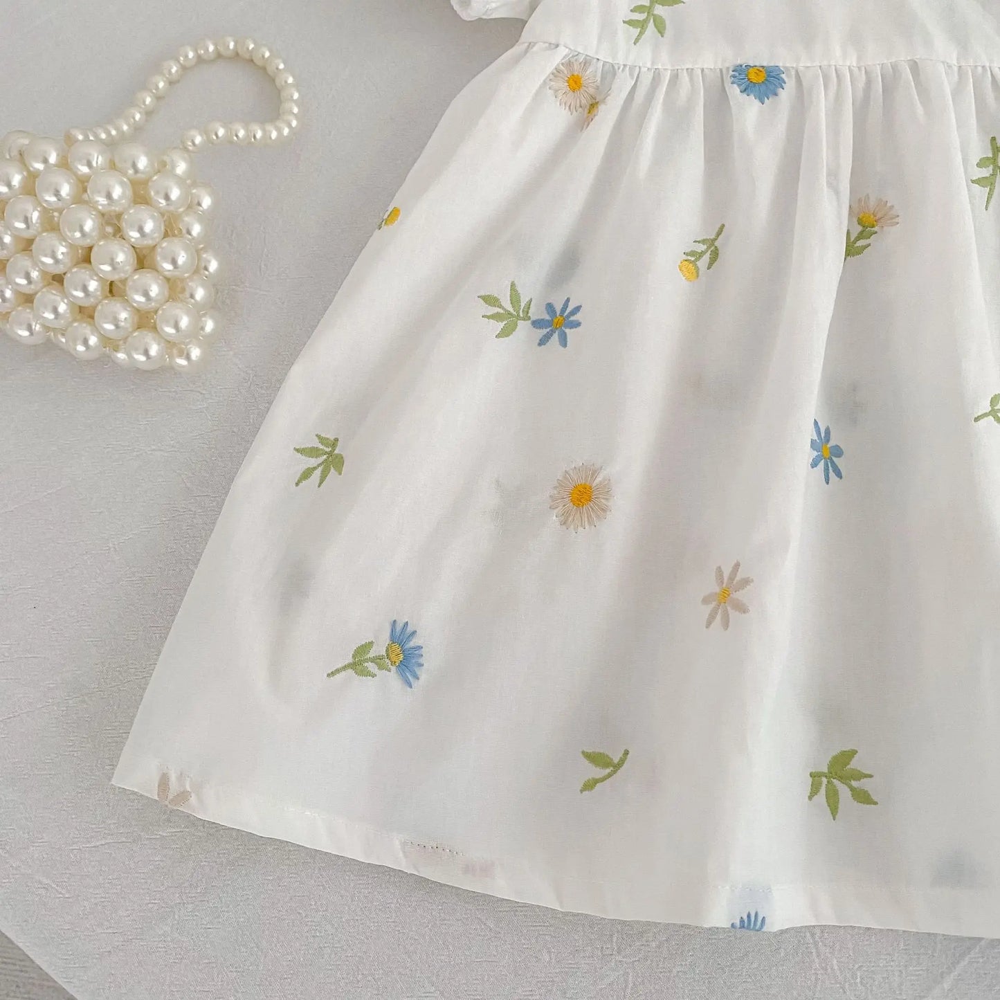 2026 Girls Dress Korean Edition Summer New 2-6Yrs Cotton Embroidered Flower Short Sleeve Girls' Dress Cute Dress