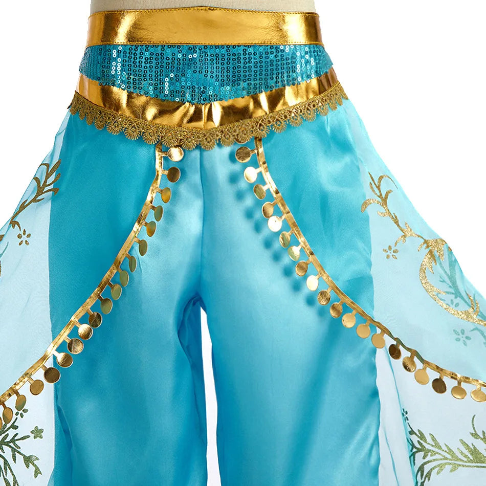Kids Arabian Princess Dress Girls Halloween Jasmine Costume Children Carnival Cosplay Party Disguise Girl Sequins Pageant Outfit