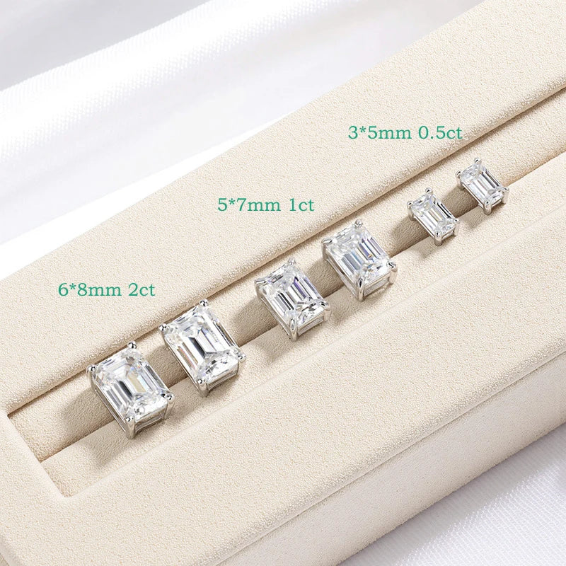 0.5-2CT Emerald Cut 18k Plated Moissanite Stud Earrings for Women Classic Bride 925 Sterling Silver Earring Lab Diamond