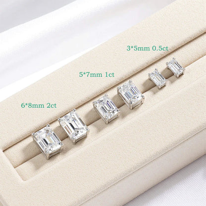 0.5-2CT Emerald Cut 18k Plated Moissanite Stud Earrings for Women Classic Bride 925 Sterling Silver Earring Lab Diamond