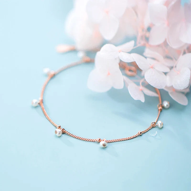 Elegant Natural Pearl Bracelet Authentic 925 Sterling Silver Link Chain Charm Pendant Bracelet for Women Fine Jewery